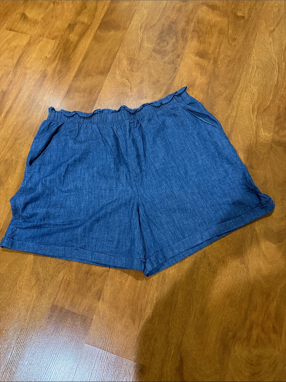 Falls Creek Dark Blue Ruffle-Waist Denim Shorts